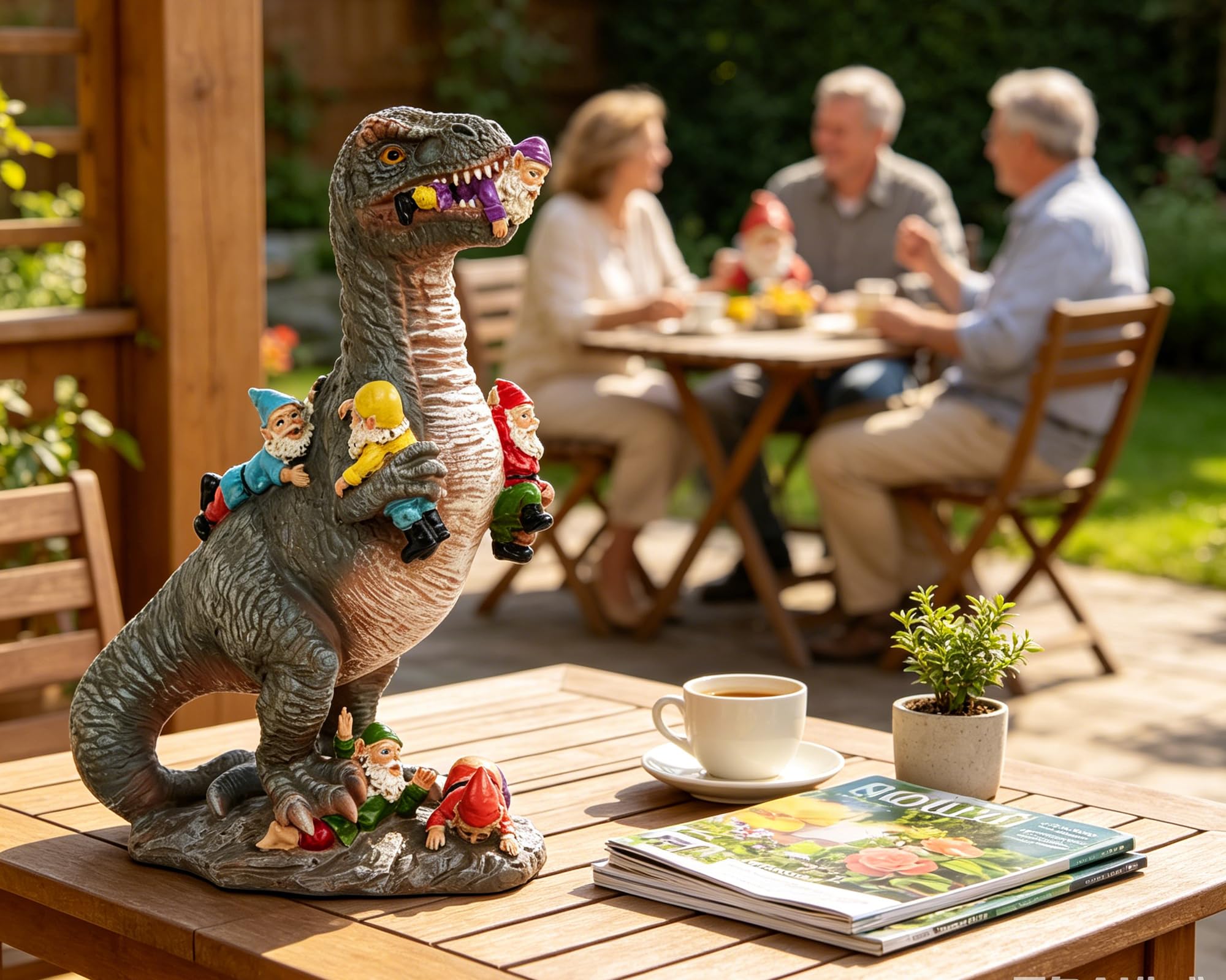 BOIHEGU statue on patio step, creates an inviting and humorous outdoor display