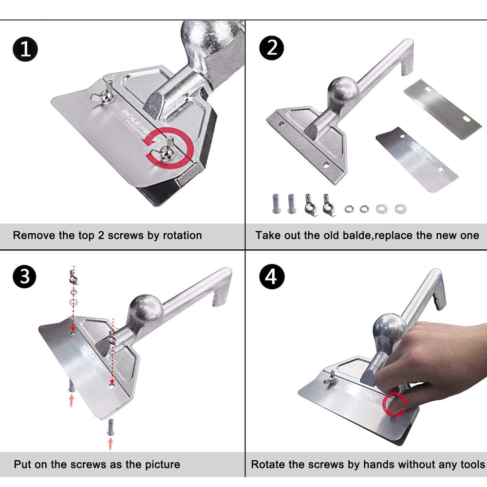 BOLEXINO scraper being used on a teppanyaki grill, keeps hands safe and cleans efficiently