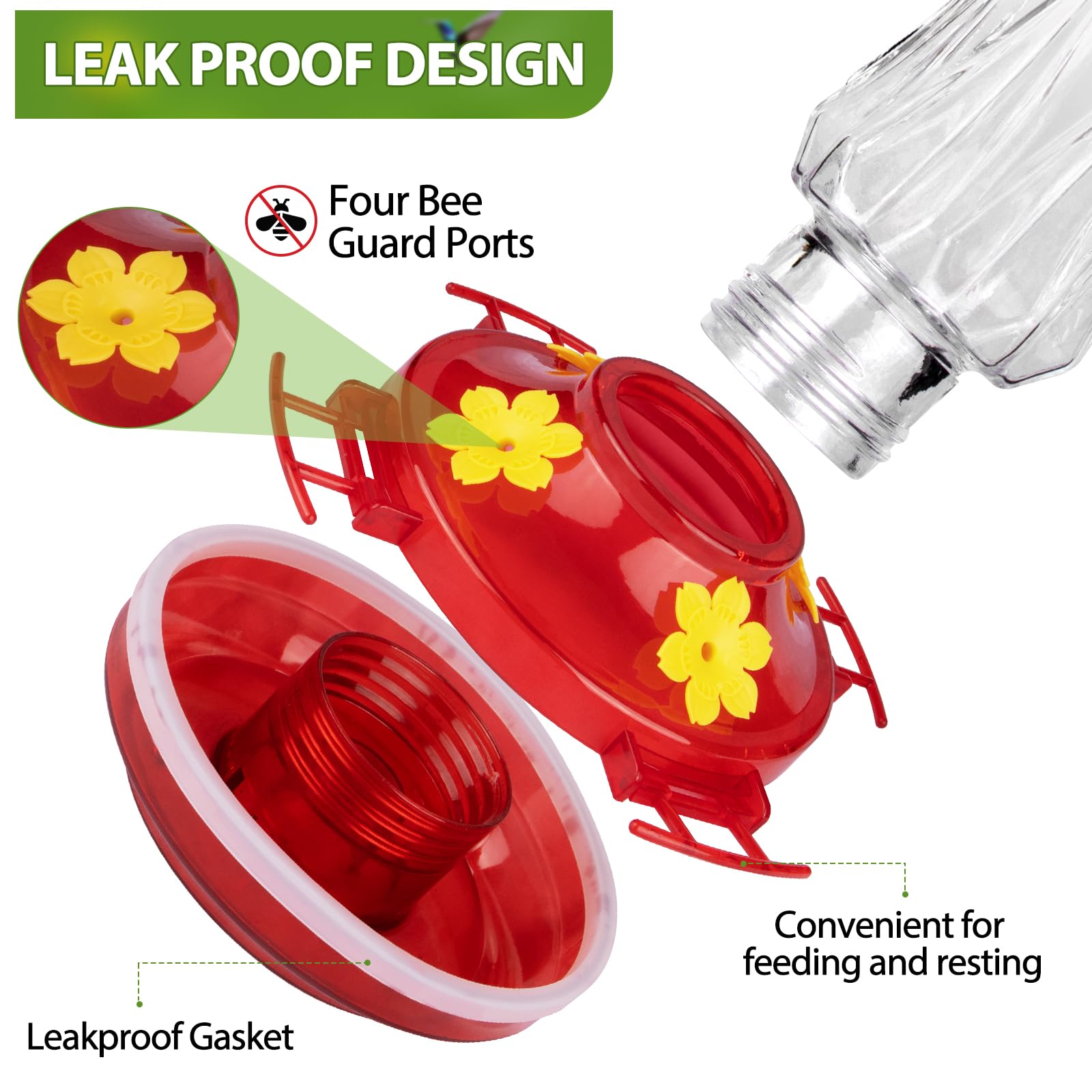 BOLITE filled feeder with nectar demonstrating clear glass and vivid red color
