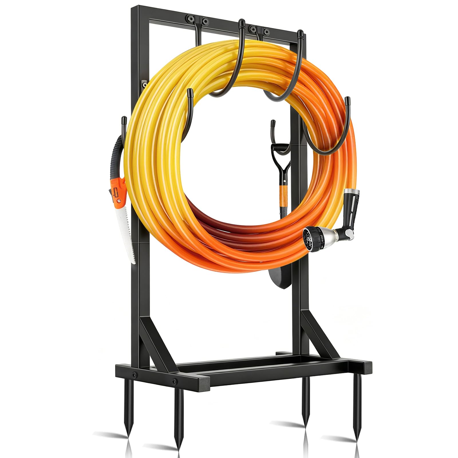 BOLITE front view of assembled hose stand showing tidy storage benefit