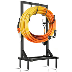 BOLITE front view of assembled hose stand showing tidy storage benefit