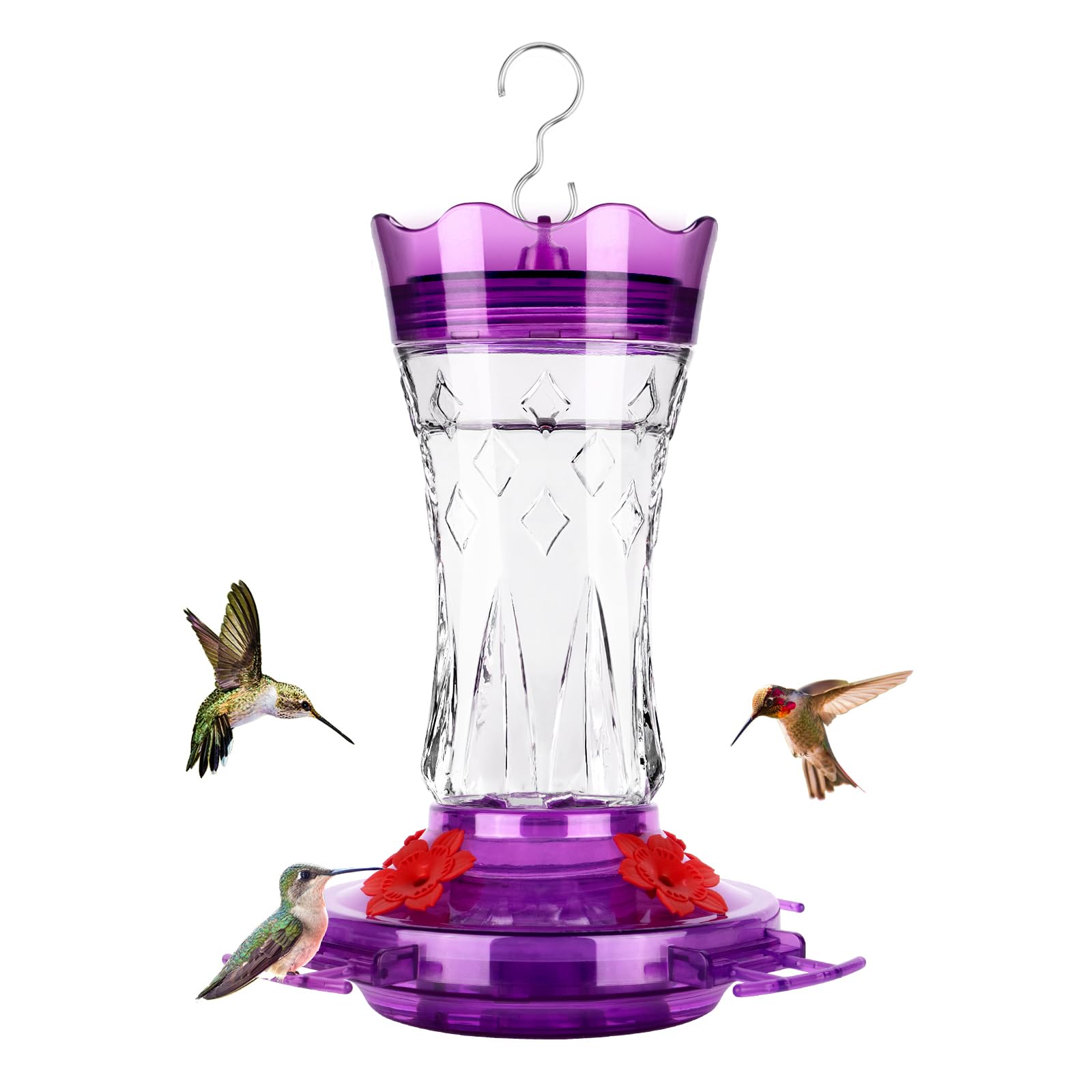 BOLITE front view purple feeder showing decorative glass and base for garden appeal