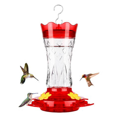 BOLITE front view red glass feeder showing bright color and decorative star attracts birds