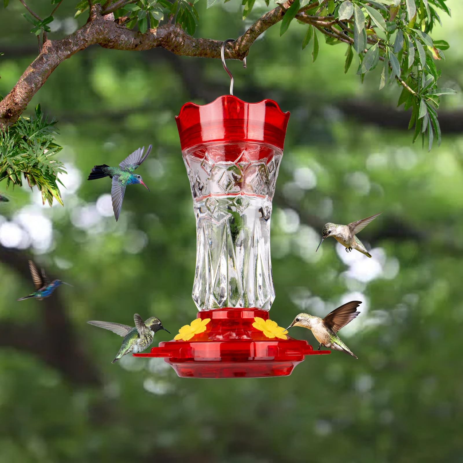 BOLITE feeder in use with hummingbird perched for natural backyard viewing