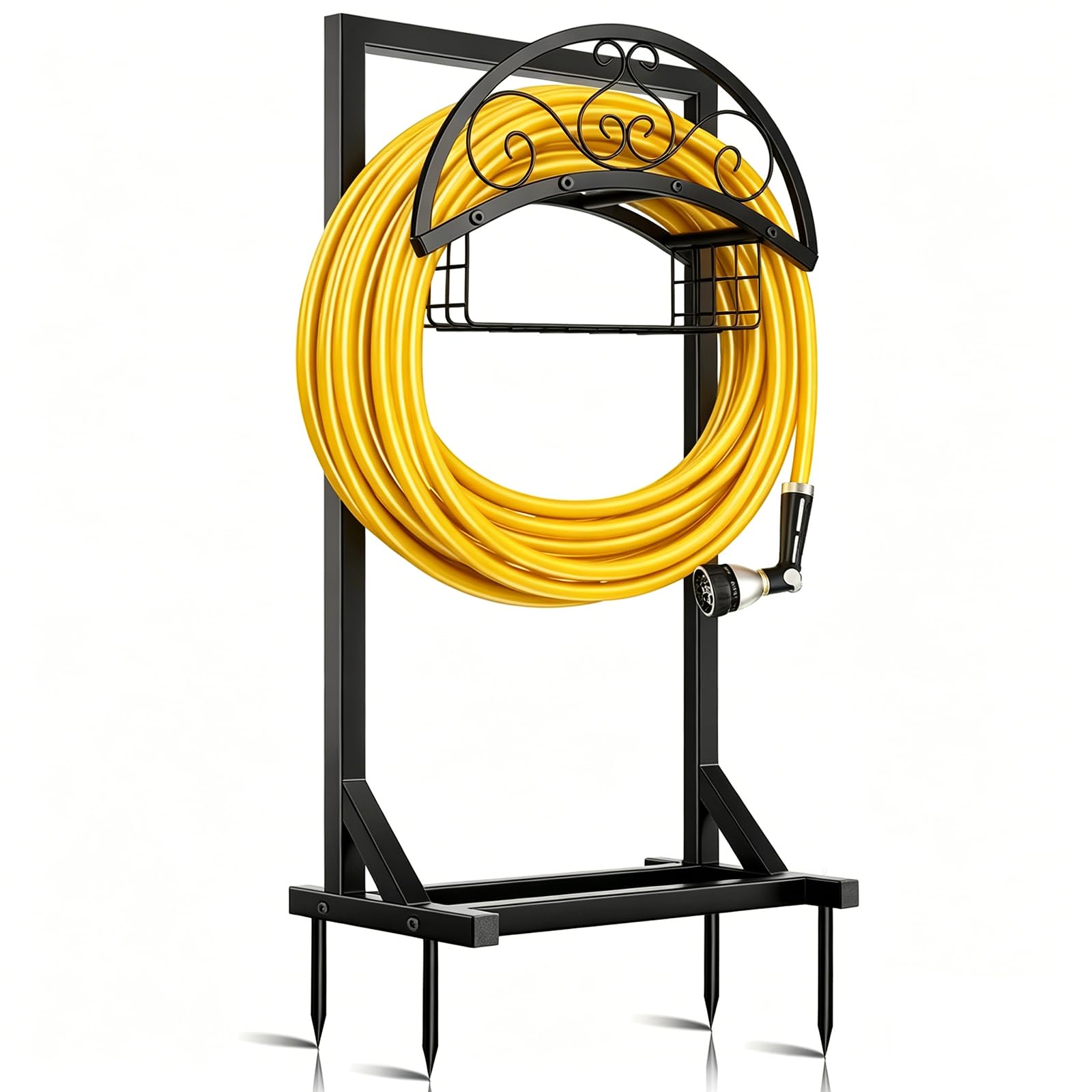 BOLITE front view of freestanding hose stand showing stable hold and neat storage