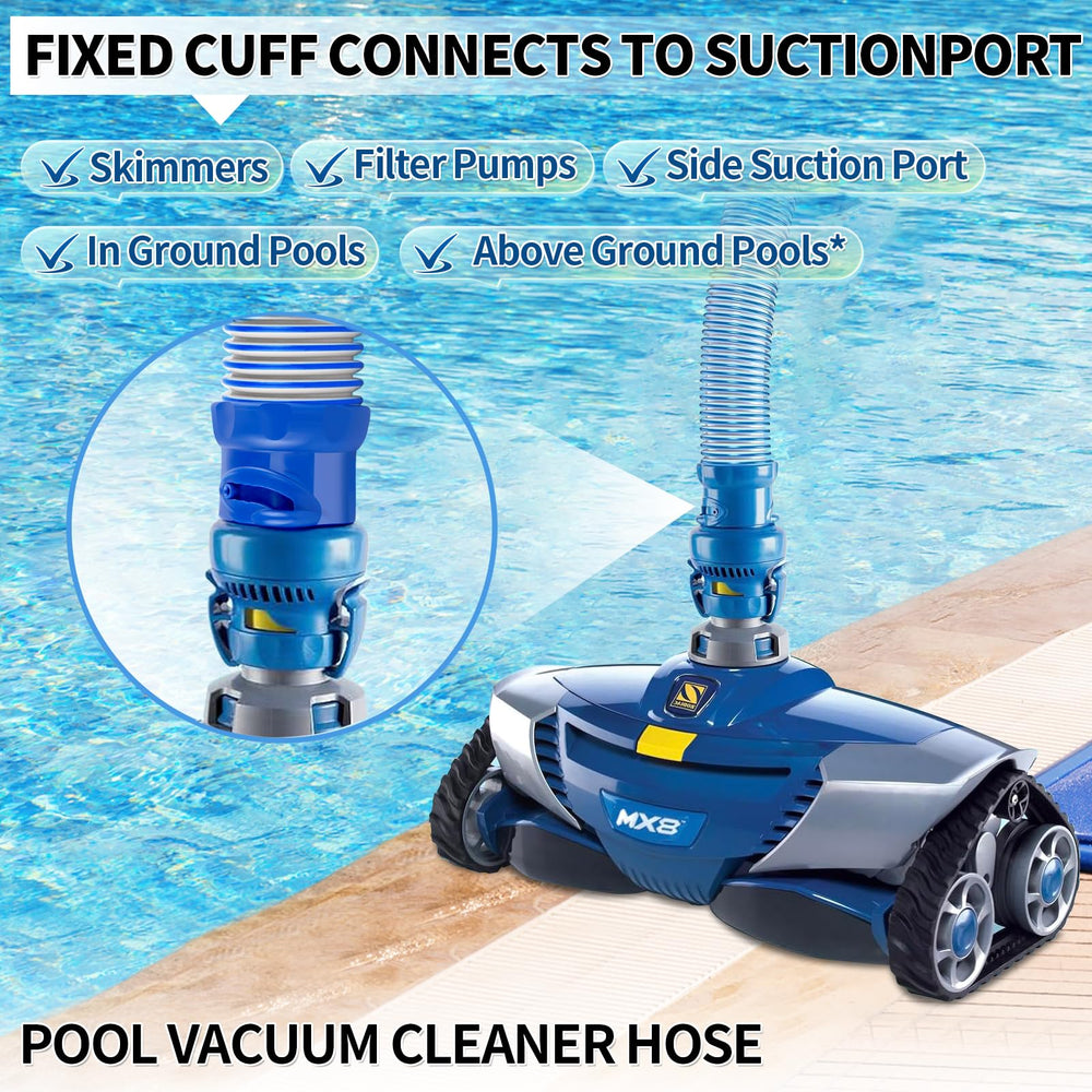 Boltigen hose connected to a Zodiac-style cleaner demonstrating easy assembly