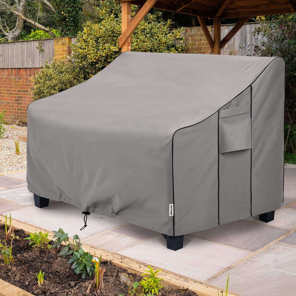 BOLTLINK cover on outdoor loveseat in patio setting protecting furniture