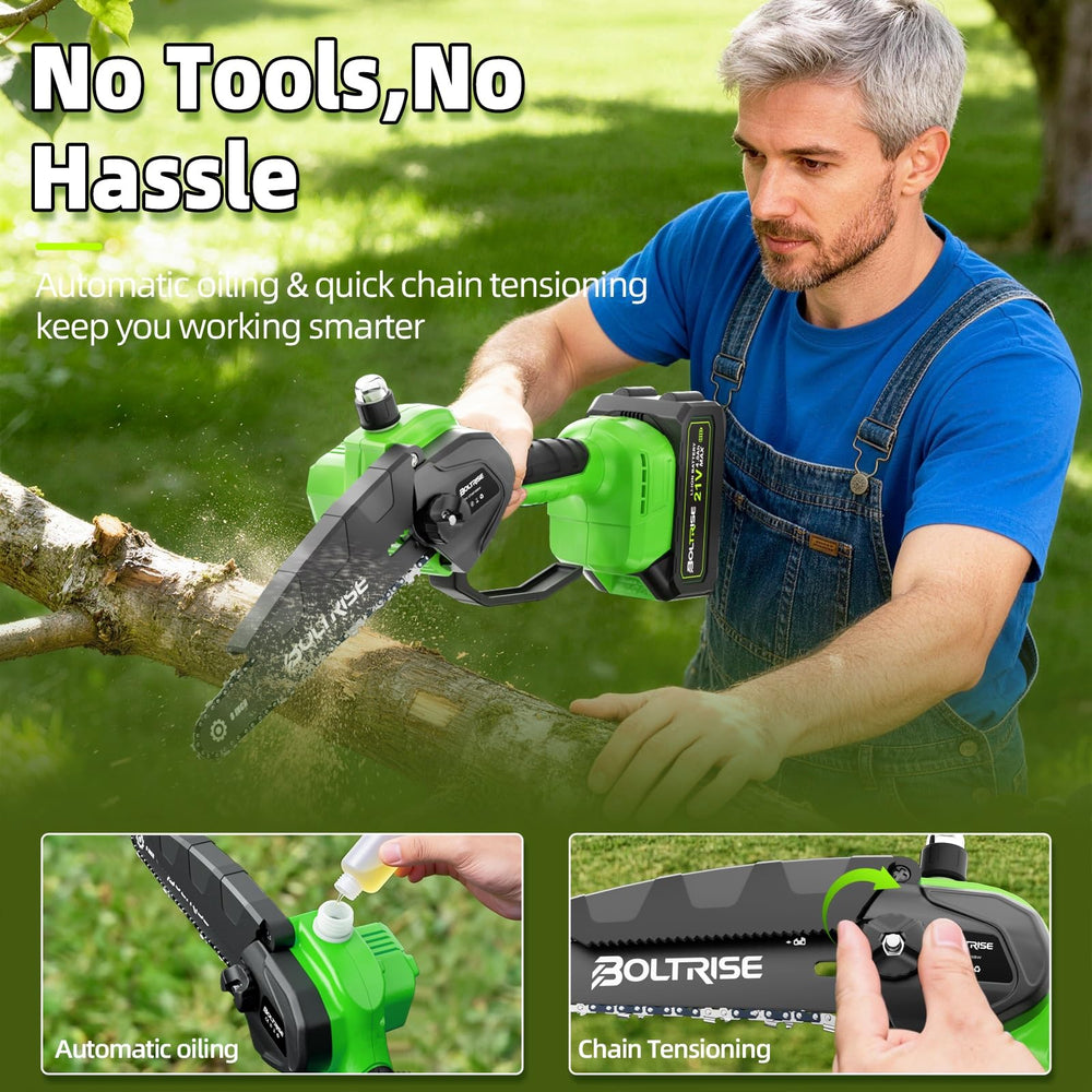 BOLTRISE lifestyle shot in yard showing practical home-maintenance benefit