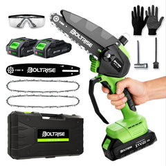 BOLTRISE mini chainsaw front view showing compact design and easy portability