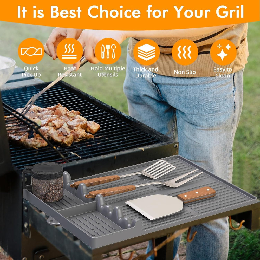 Bolycen mat on backyard grill station improving organization and cleanup