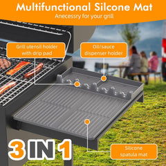 Bolycen mat placed on Blackstone side shelf with tools for faster cooking