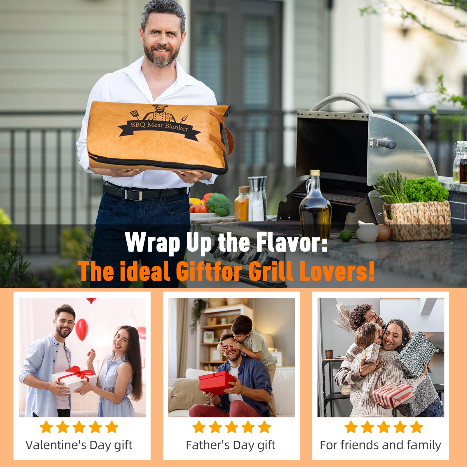 Outdoor BBQ scene with Bolycen bag on picnic table keeping meat warm before serving
