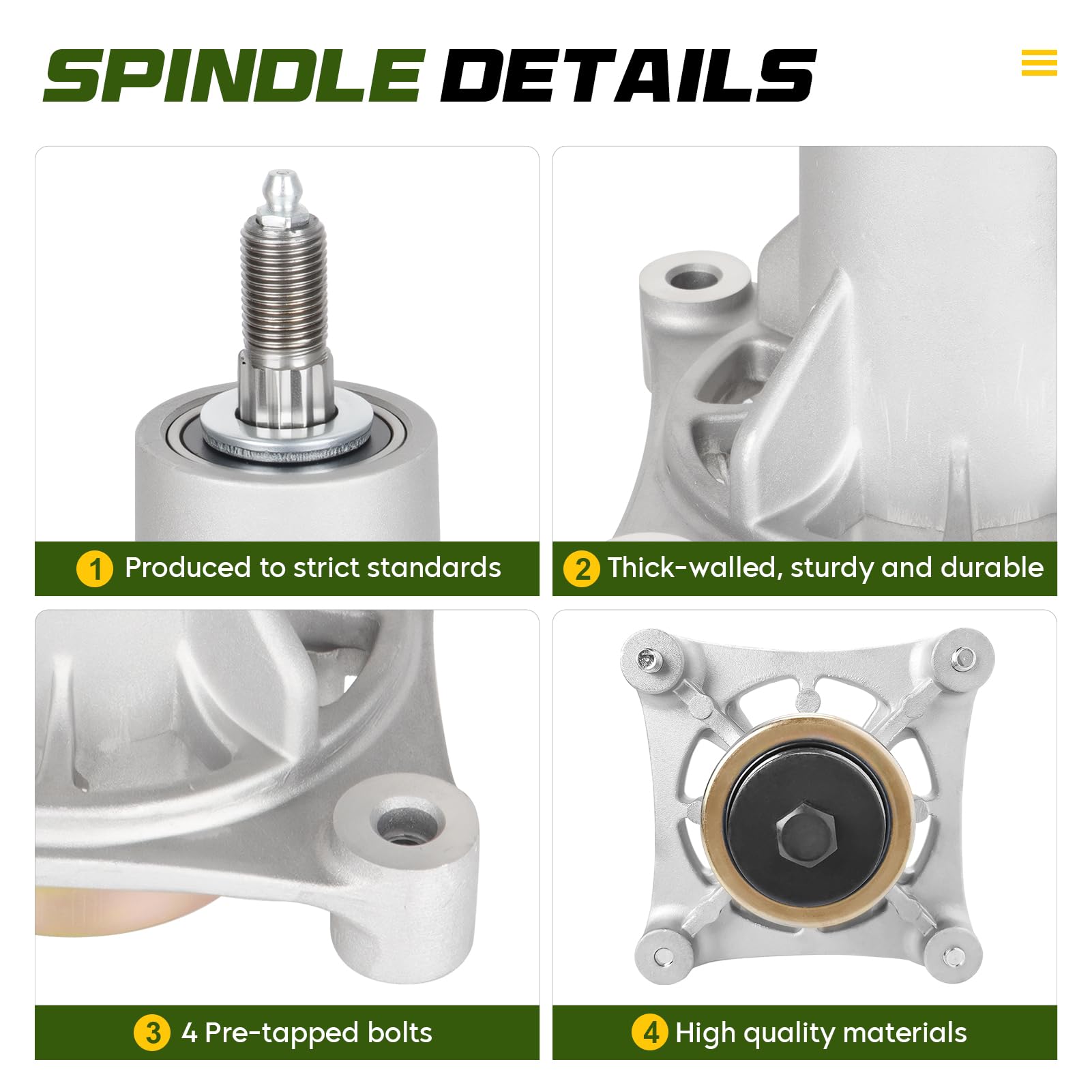 Bomusou spindle bearing detail highlighting corrosion-resistant finish benefit
