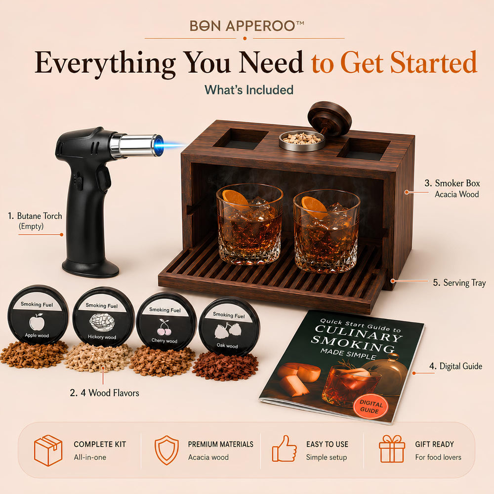 Bon Apperoo torch igniting wood chips for quick smoke generation