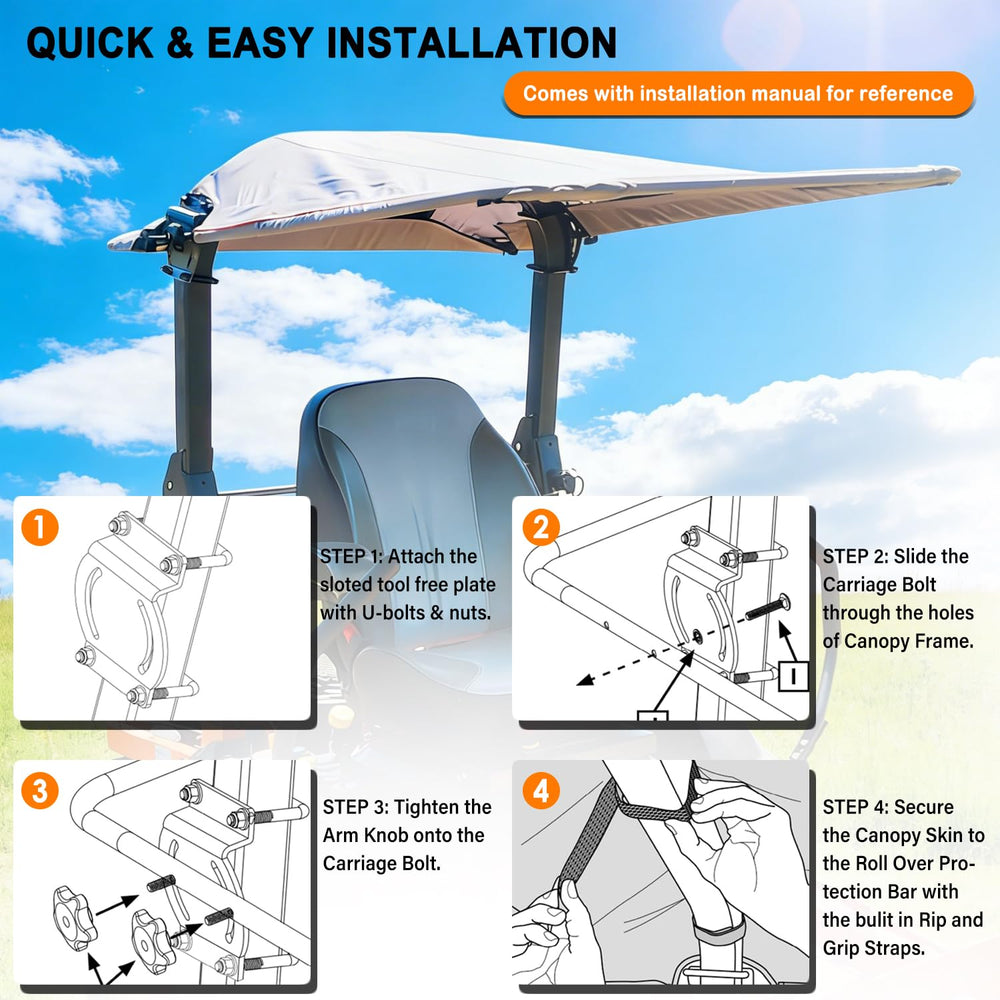 Bonbo canopy installed on Husqvarna zero-turn mower providing shade benefit