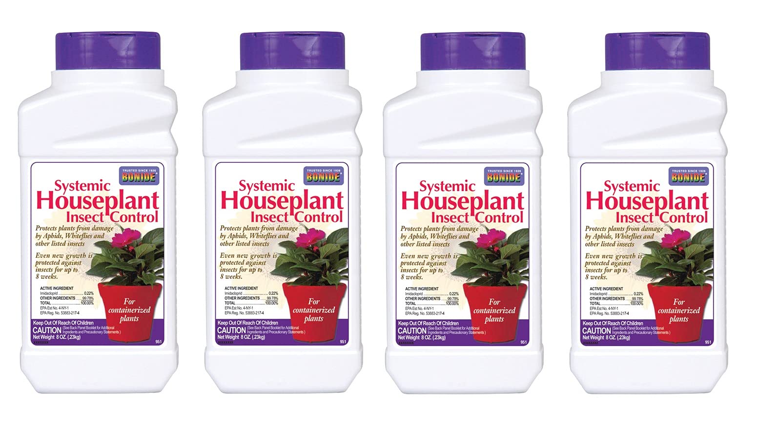 Bonide front packaging showing 8 oz granules and clear label benefit