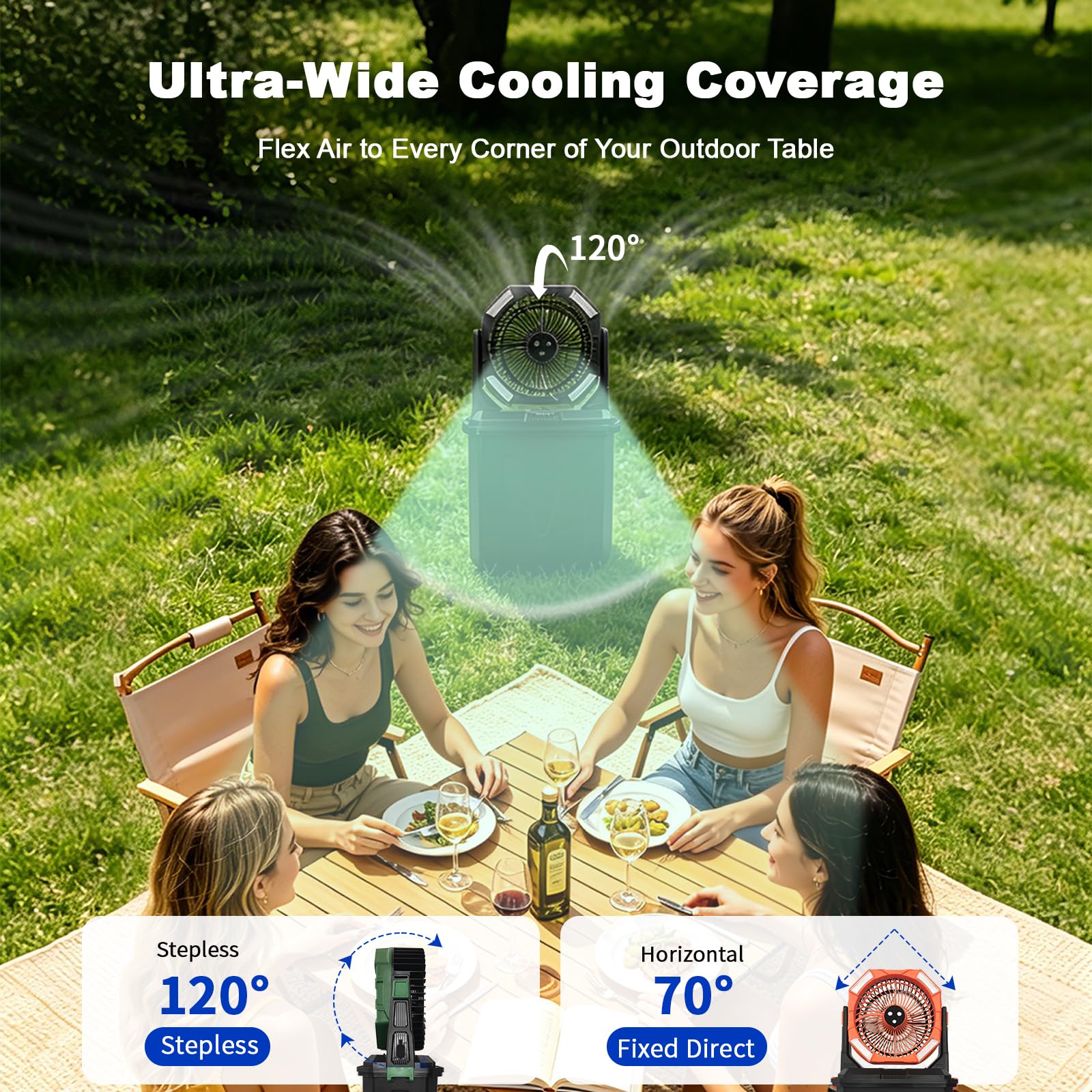 BONITAIRE camping setup with light showing nighttime usability