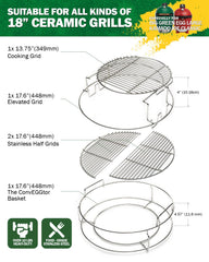BONPAZ close-up of elevated and lower stainless grids showing doubled cooking capacity