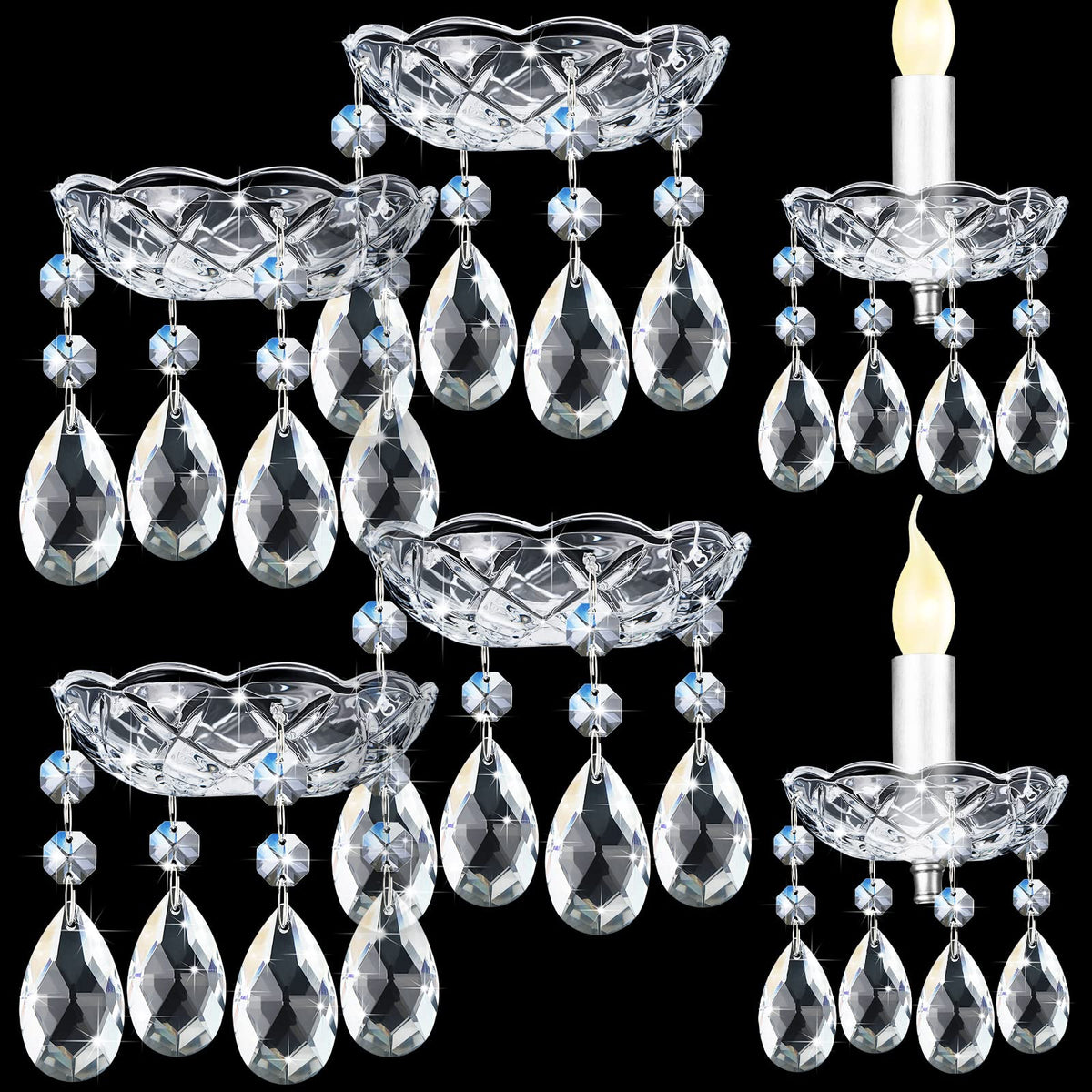 Bonuci front view of bobeche set showing clear crystal and polished finish for sparkle