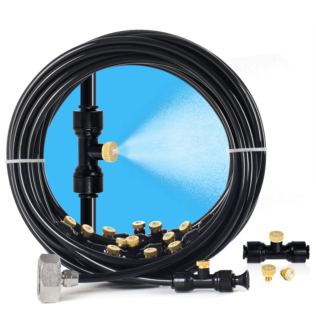 Bonviee front packaging showing complete patio mister kit and quick setup benefit