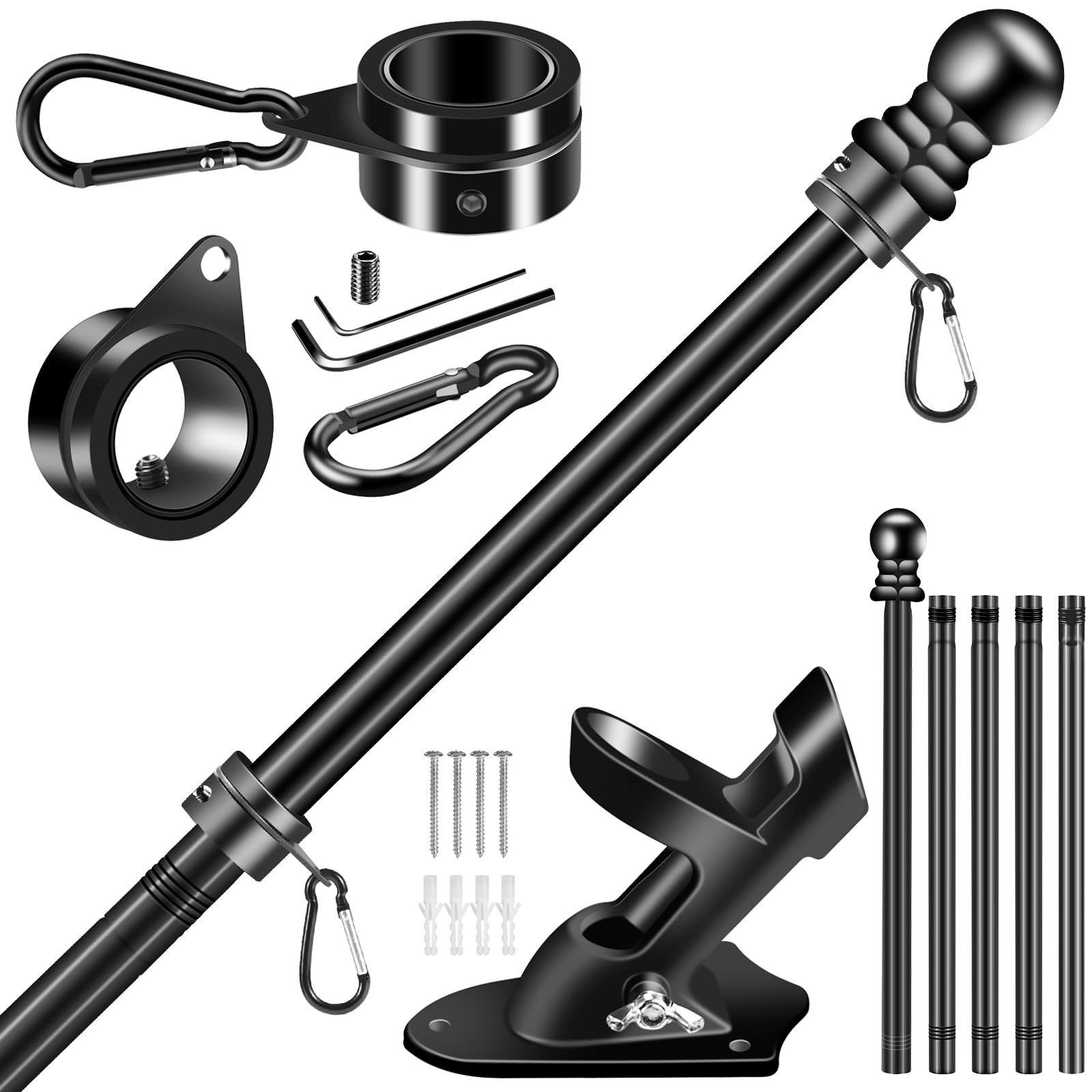 BONWIN front view of assembled pole showing sturdy matte-black finish benefit: clear curb appeal