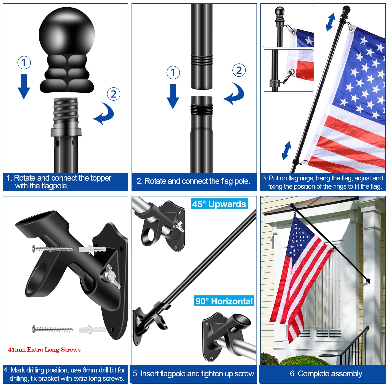 BONWIN pole mounted on porch with flag flying benefit: secure outdoor display