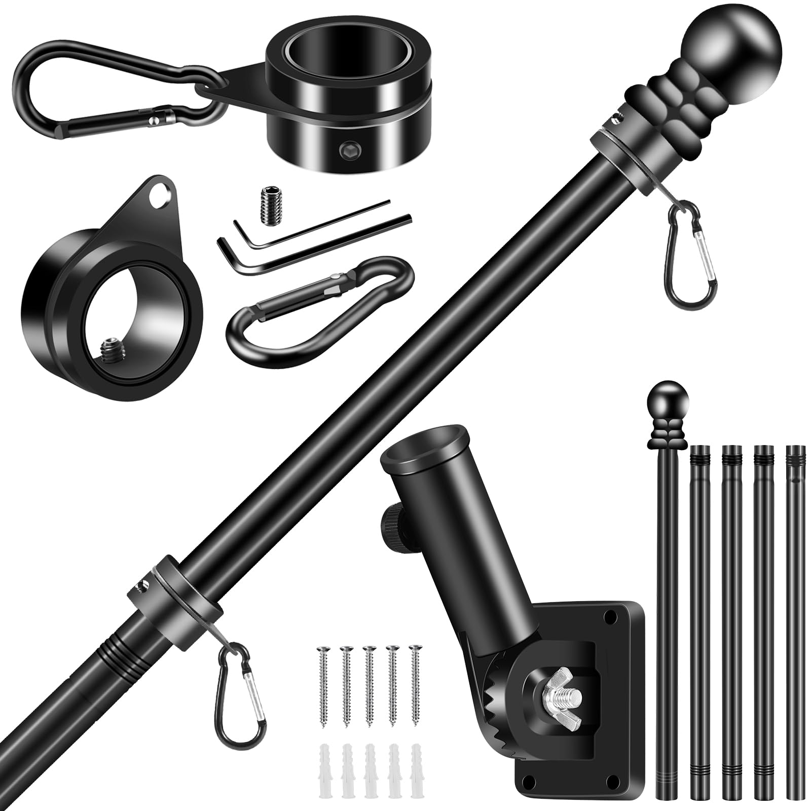 BONWIN front view of assembled black flagpole showing clean finish and durability
