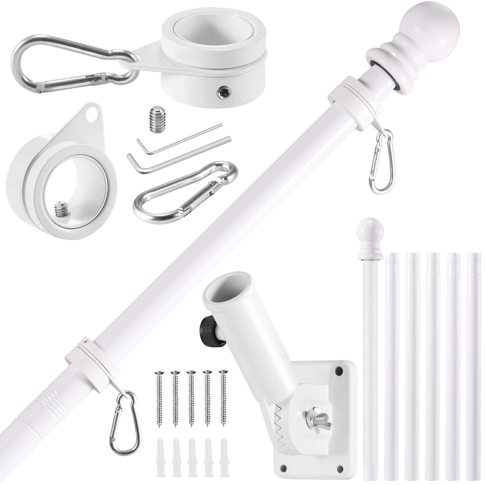 BONWIN white flagpole front view showing full-length pole and clean finish for curb appeal
