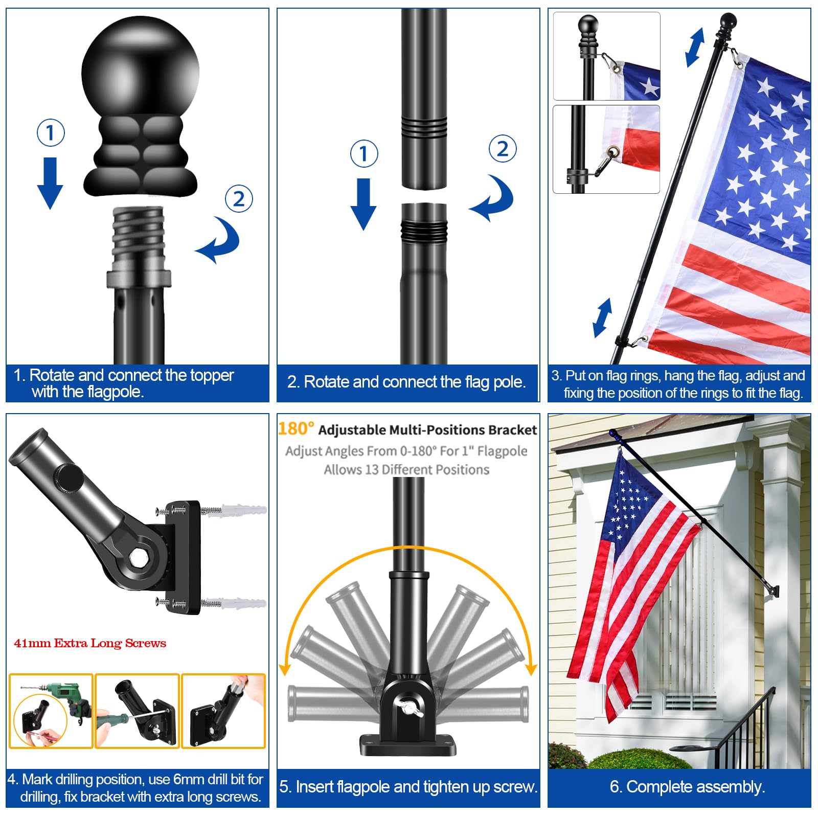 BONWIN flagpole mounted on a porch illustrating weather-resistant exterior display