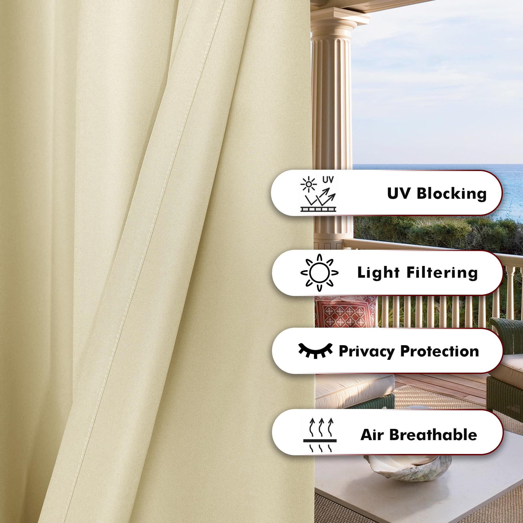 BONZER curtain hung on patio around dining area creating privacy