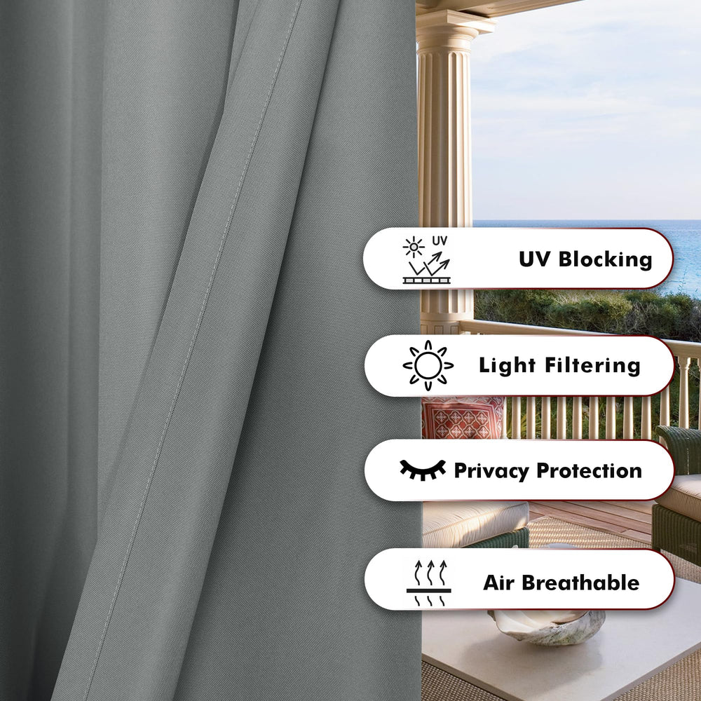 BONZER curtain hung on a patio creating shaded, private outdoor seating area