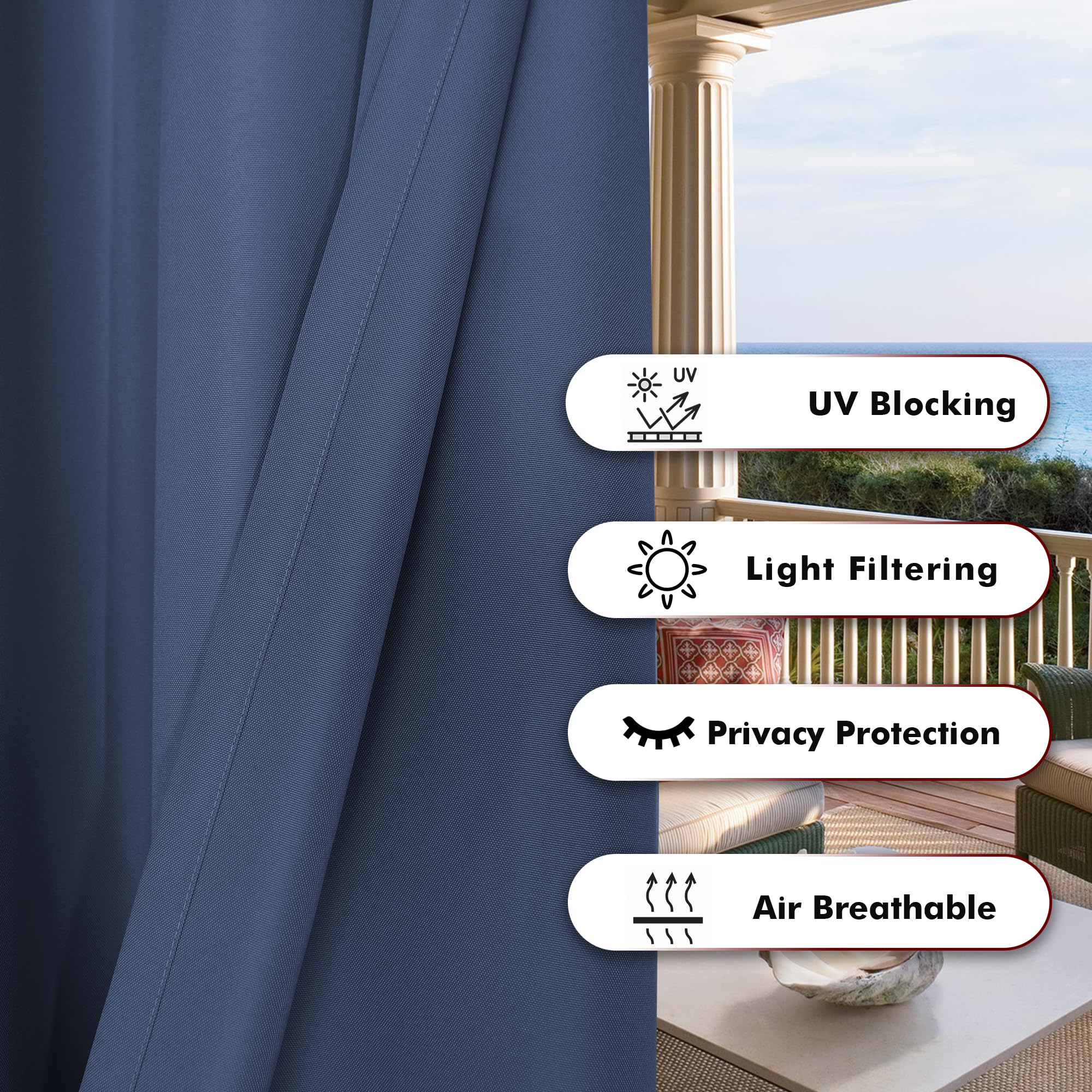 BONZER curtain hung on patio providing shelter and privacy for outdoor seating
