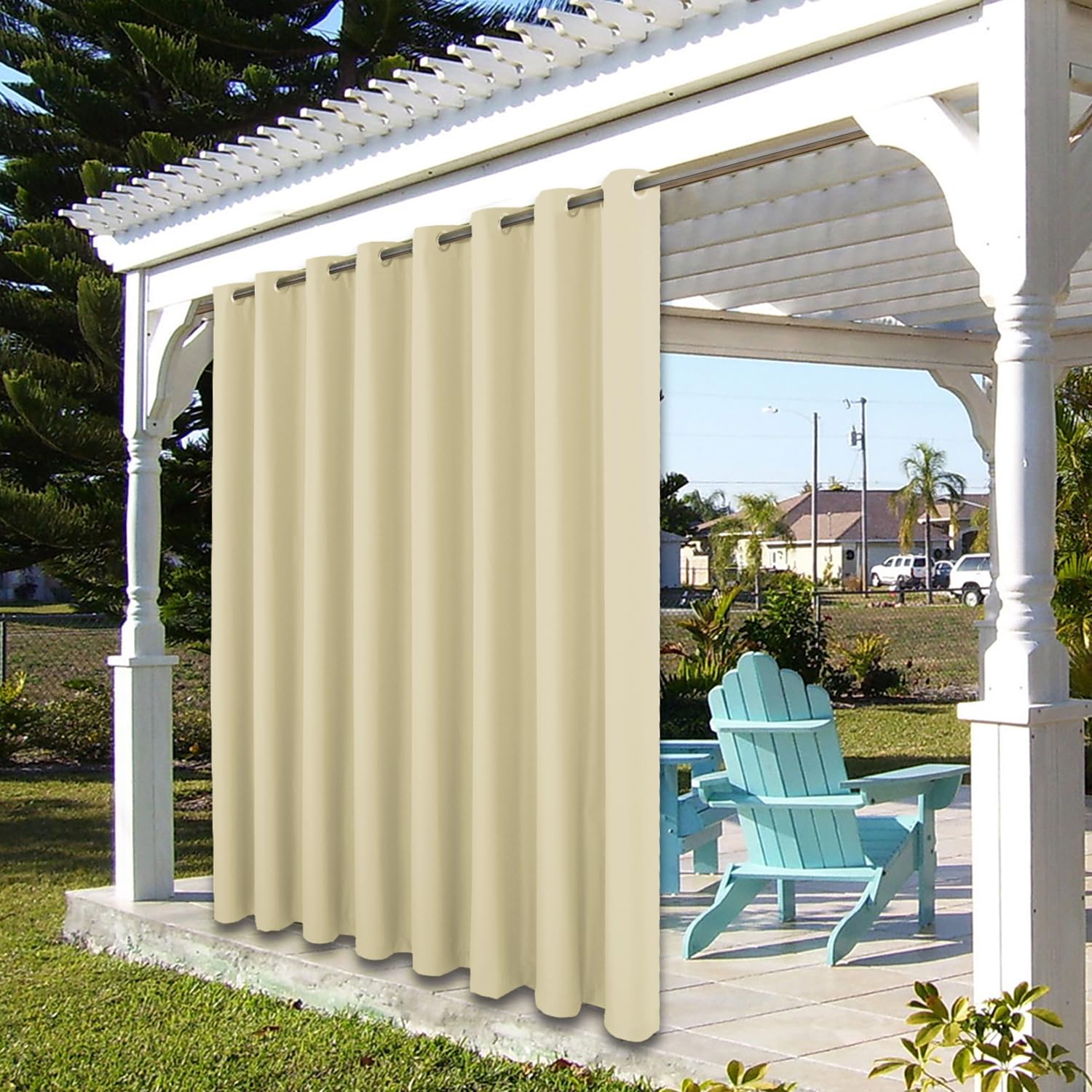 BONZER curtain next to person for size scale and wide coverage