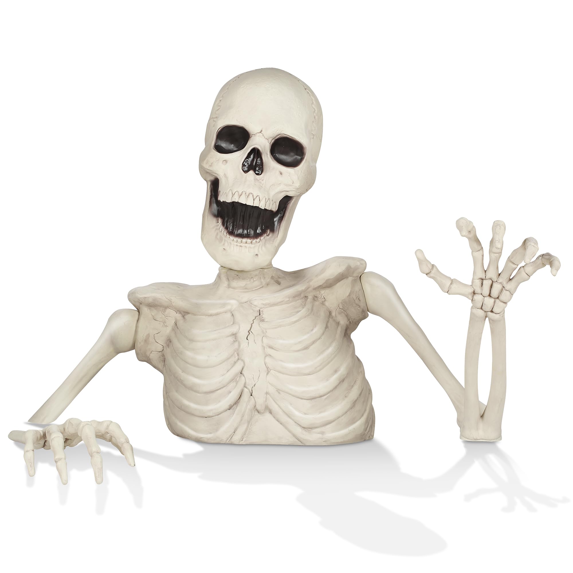 BOO BOX front view of the 35-inch skeleton showing full pose and immediate curb appeal