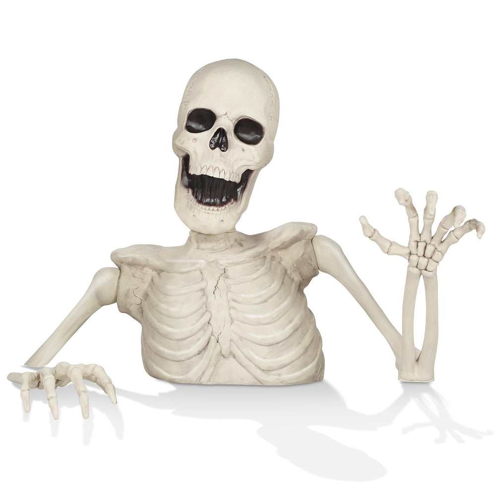 BOO BOX front view of the 35-inch skeleton showing full pose and immediate curb appeal