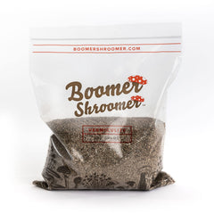 Boomer Shroomer hydrated substrate in bucket demonstrating even moisture distribution benefit