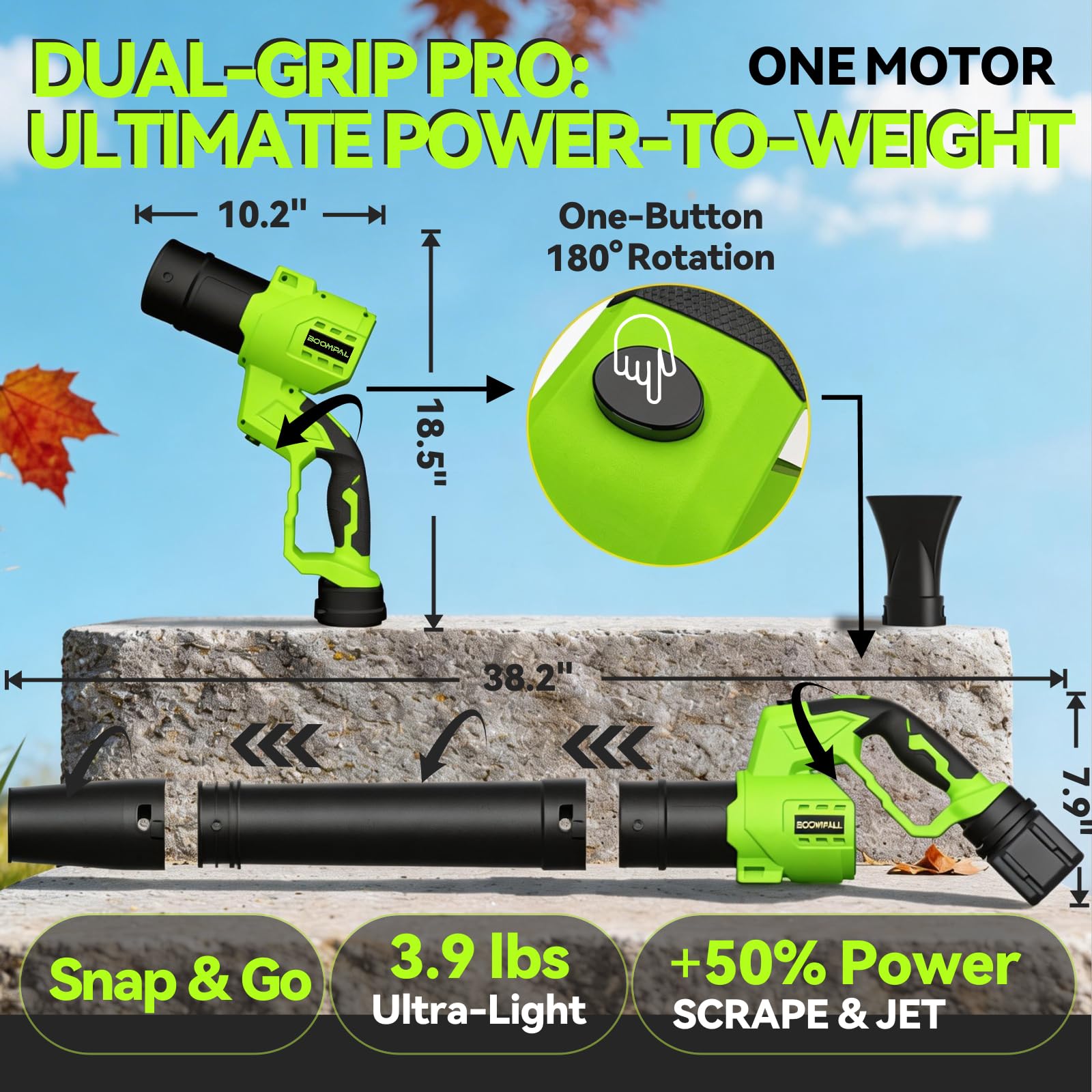 BOOMPAL close-up of nozzle and control screen showing easy speed selection benefit