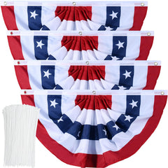 Booson front view of pleated flag bunting showing patriotic colors and neat pleats