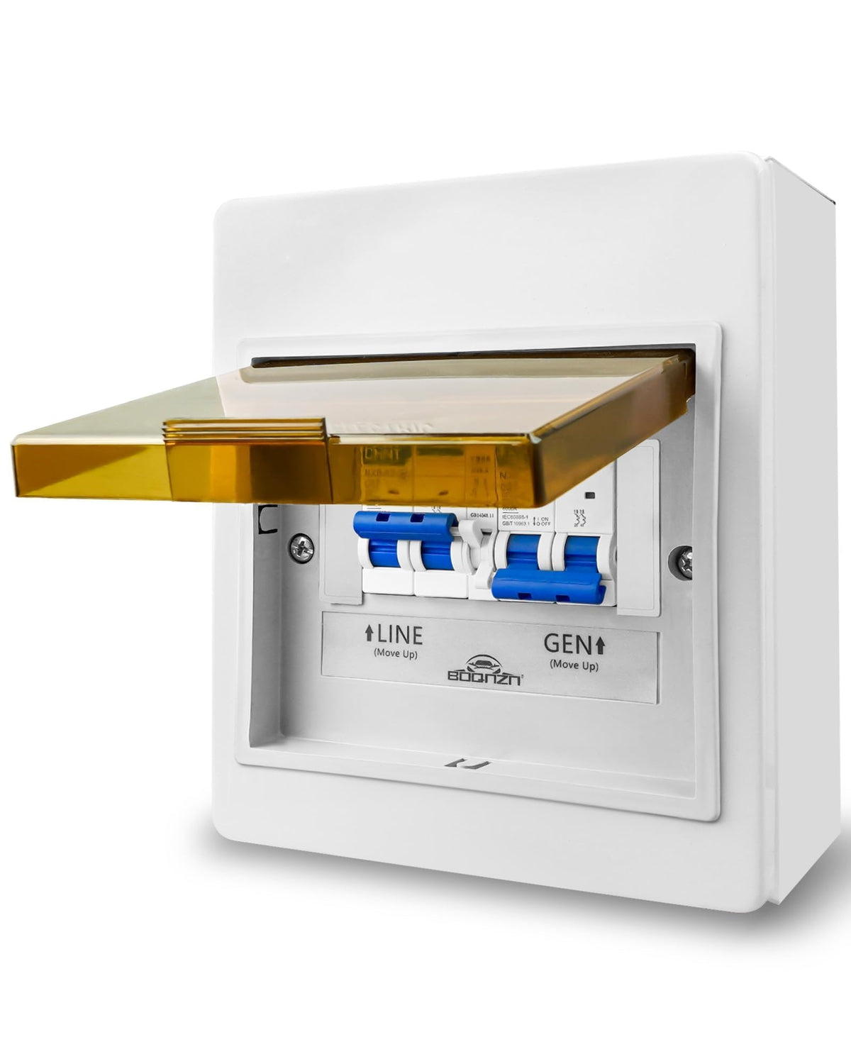 BOQNZN transfer panel front view showing enclosure and breaker layout for quick identification and safe operation