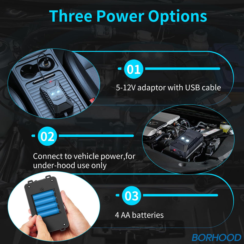 BORHOOD battery compartment open displaying AA power option for portable use