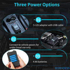 BORHOOD battery compartment open displaying AA power option for portable use