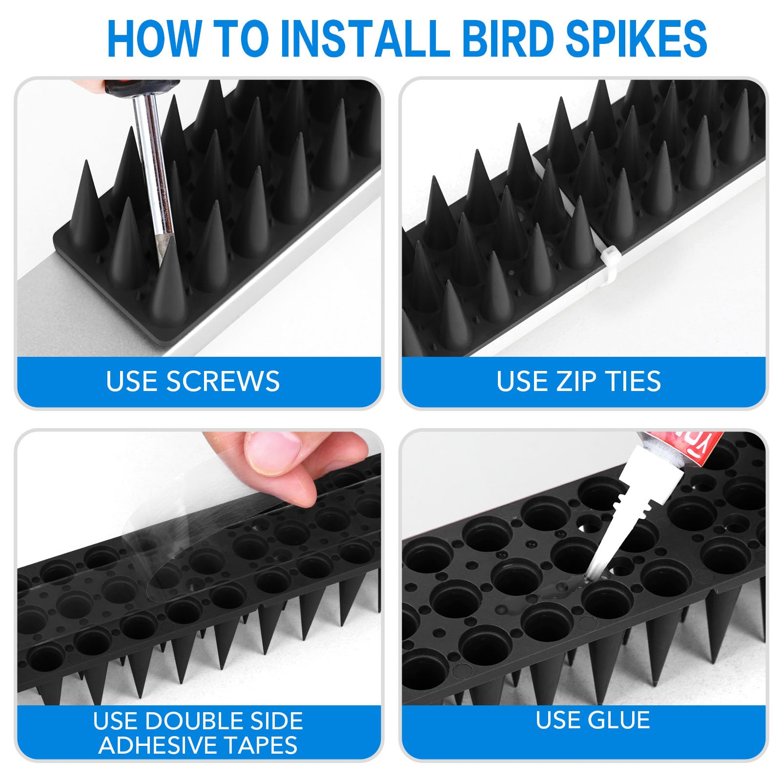 BORHOOD spikes installed on metal railing preventing bird landings