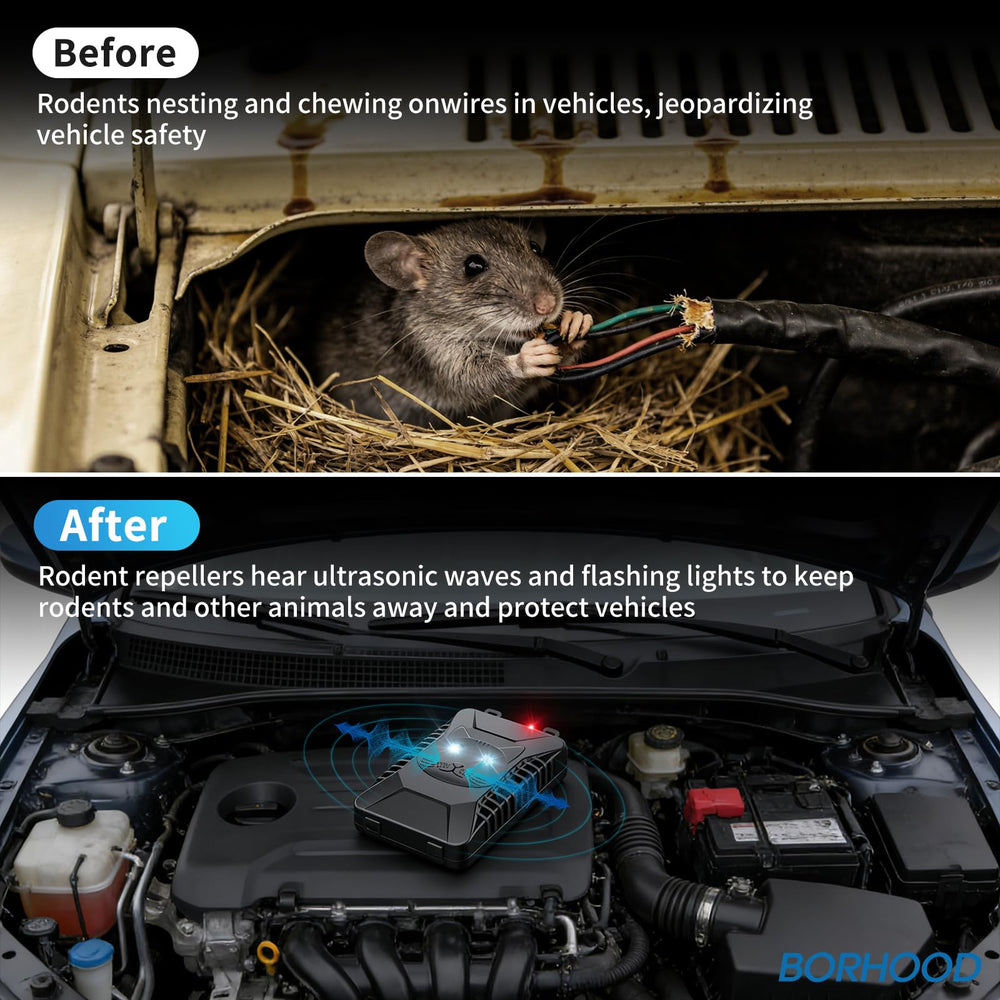 BORHOOD installed in garage illustrating multi-scenario rodent protection