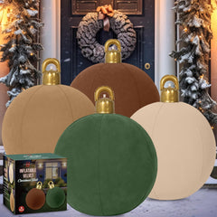 Bornerwhite front view of four 18-inch velvet inflatable balls showing colors and packaging benefit