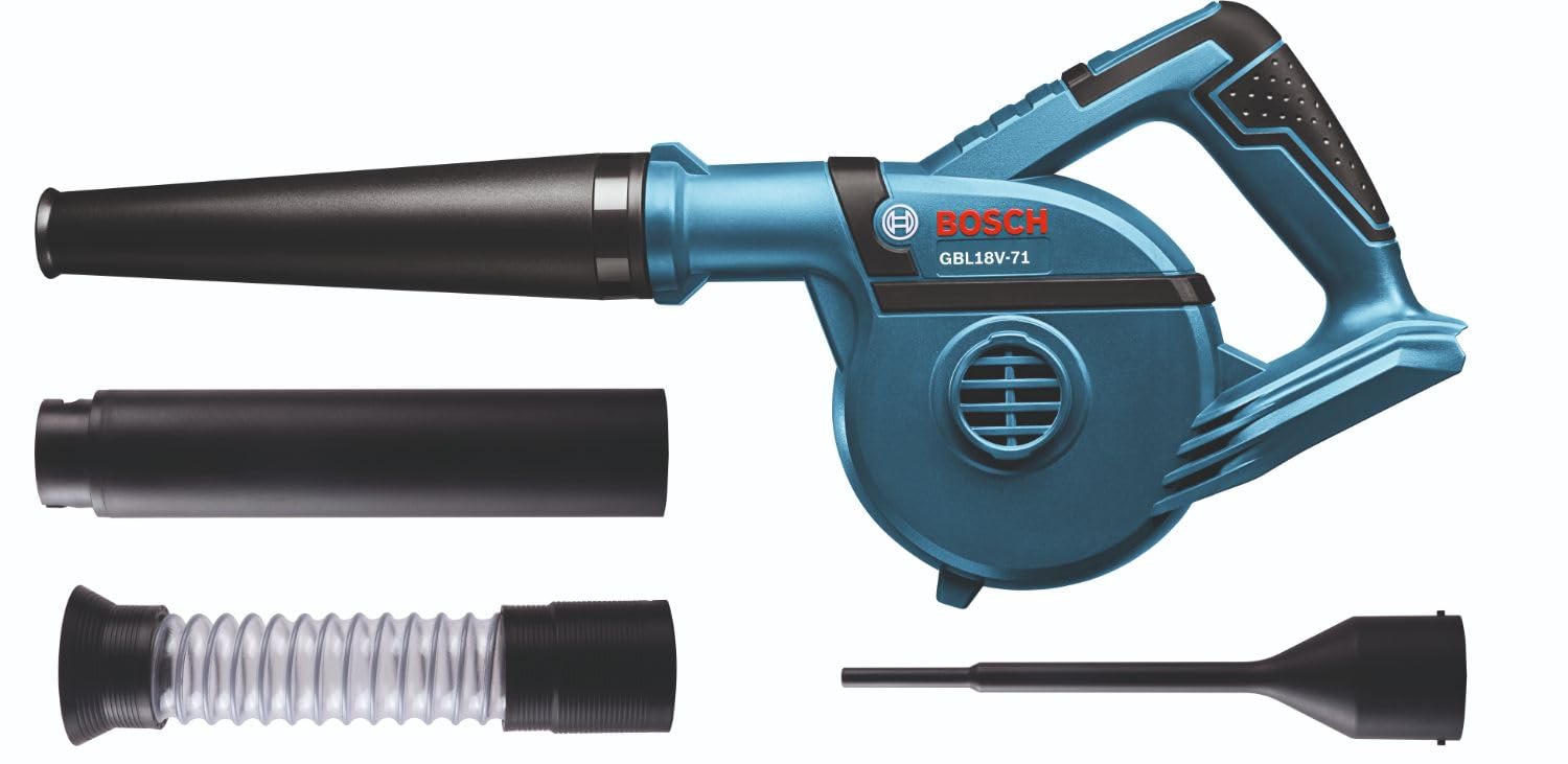 Bosch GBL18V-71N front view showing compact blower for fast cleanup