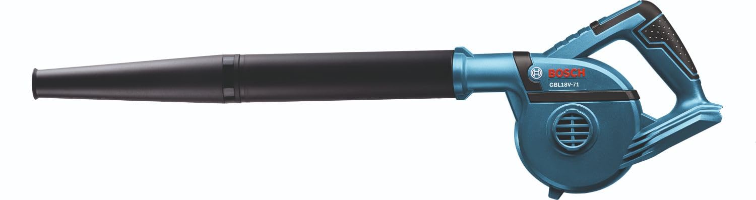 Bosch GBL18V-71N next to 18V battery showing size and portability