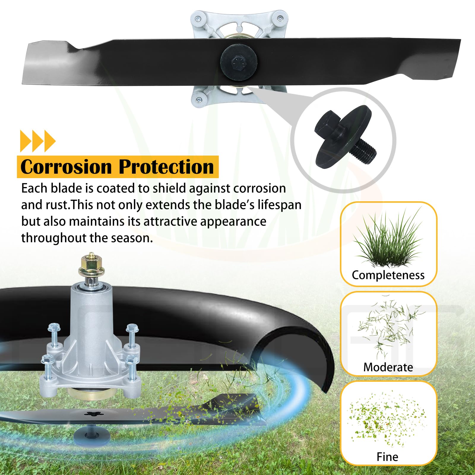 BOSFLAG blades slicing grass to demonstrate powerful airflow