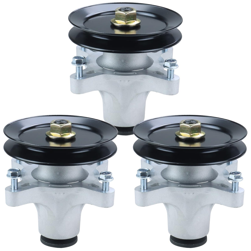 BOSFLAG front view of 3-pack spindles and pulleys showing complete kit benefits