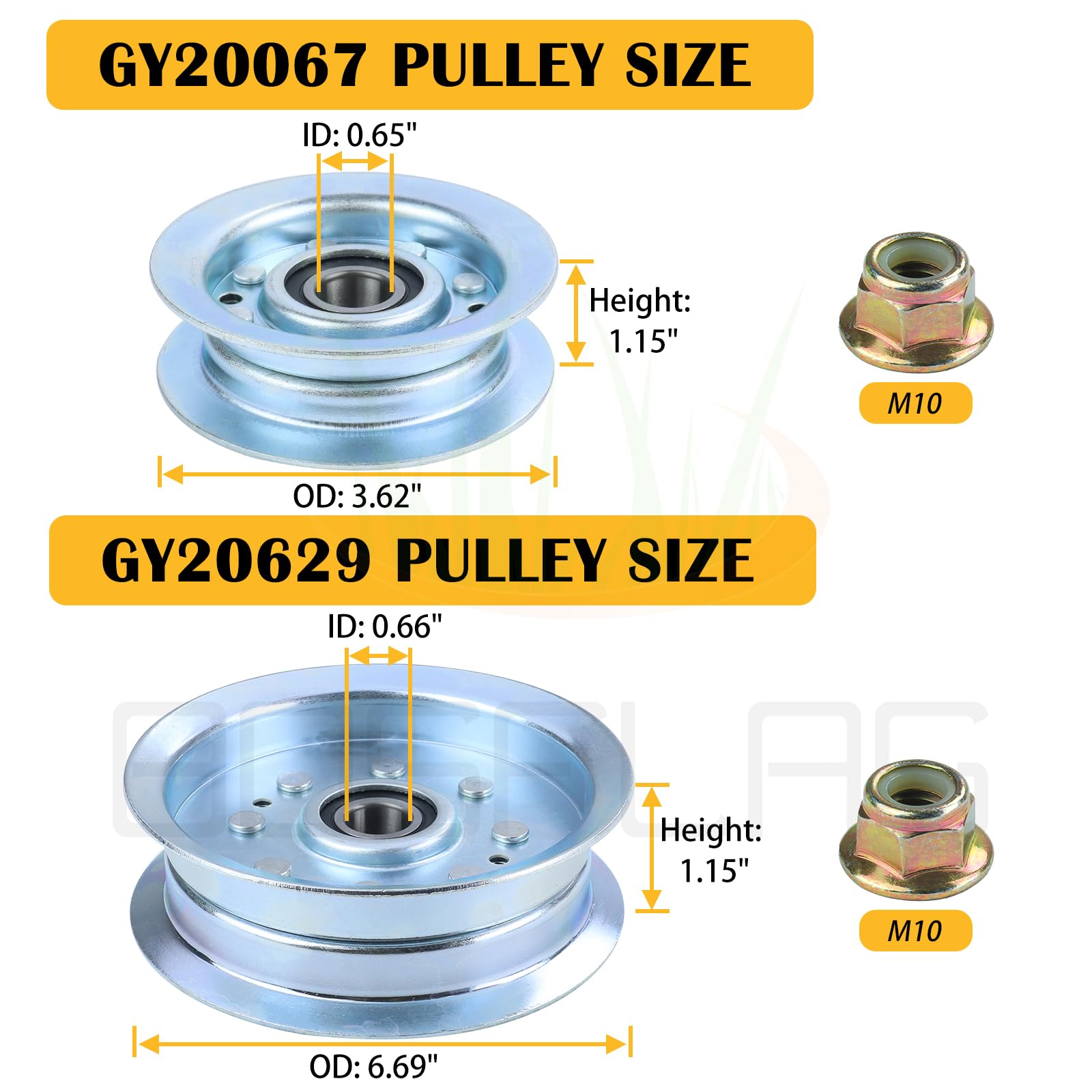 BOSFLAG detailed view of GY20629 large pulley showing precise OD for accurate belt tracking