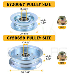 BOSFLAG detailed view of GY20629 large pulley showing precise OD for accurate belt tracking